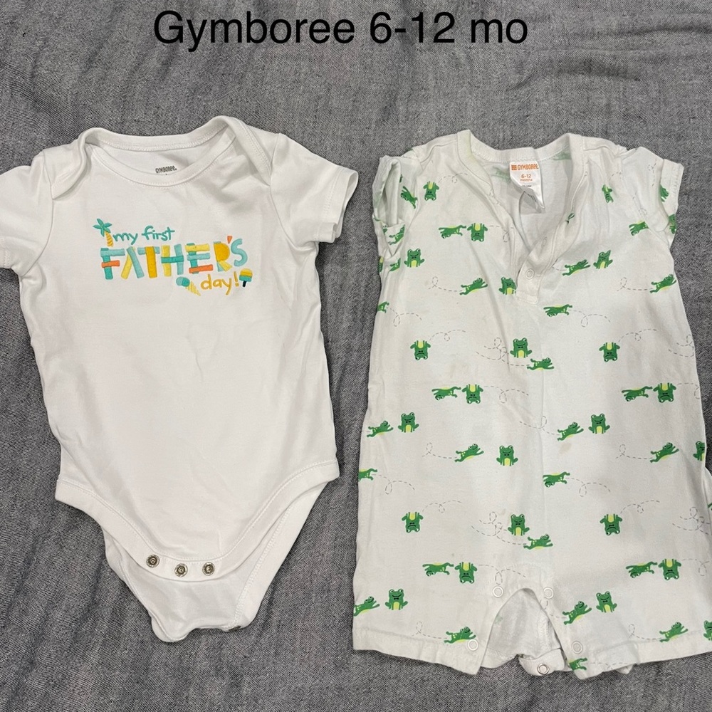 Gymboree frog romper and Father’s Day onesie